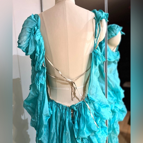 Elegant Backless Turquoise Dress - Picture 2 of 8